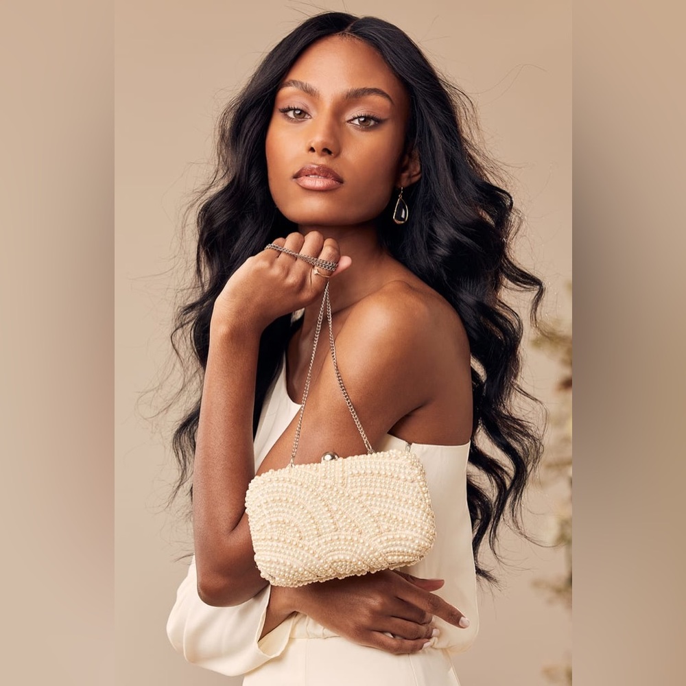 NEW Lulus All the Splendor White Pearl Clutch